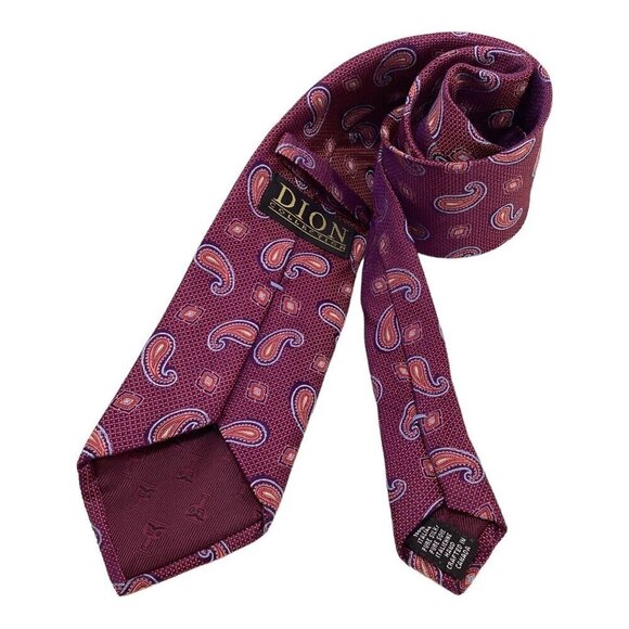 DION SELECTION Purple Paisley Silk Tie H.C In Canada W: 3.5" EX COND - Picture 2 of 6